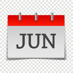  Calendar month June icon on gray and red color on transparent background