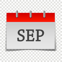  Calendar month September icon on gray and red color on transparent background