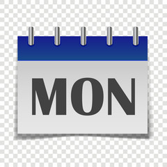 Calendar day of the week Monday. Vector  illustration done in gray and blue colors on a transparent background. Layers grouped for easy editing illustration.  For your design.