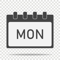 Calendar day of the week Monday. Vector illustration done in gray color on transparent background. Layers grouped for easy editing illustration.  For your design.