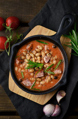 Barbecue Baked Beans in a Black Skillet