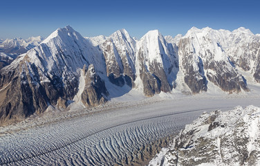 Kahiltna Glacier in the Alaska Mountain Range of Denali National Park