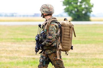 German soldier with a rifle on a training course