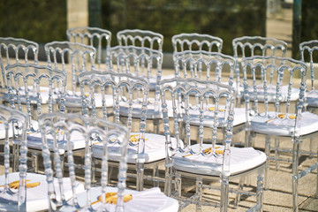 Modern wedding venue setup, the ghost chairs is trendy and popular use for beach wedding