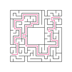 Abstract complex labyrinth. Black stroke on a white background. An interesting puzzle game for children. Vector illustration. With the right way.
