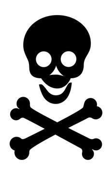 Cartoon cheerful skull and bones silhouette. Vector illustration. Isolated on white background