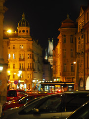 Fototapeta na wymiar Night Prague, Czech Republic, city center, city landscape, illumination. Blurred image