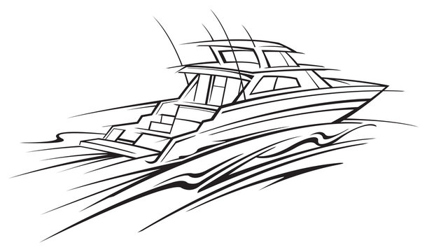 black and white boat sailing on water clip art preview