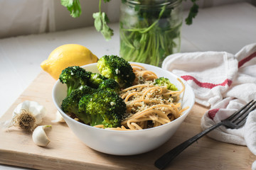 Broccoli and Noodles Dish with Garlic and Lemon