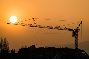 Kran bei Sonnenuntergang