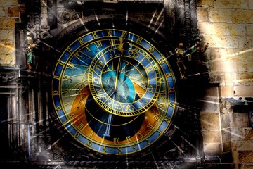 Prague chimes. The medieval clock tower