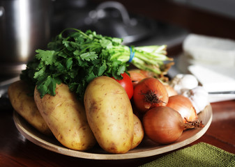 fresh vegetables - potatoes, onion,tomatoes, parsley