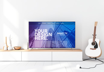 Smart TV on a White Console Mockup