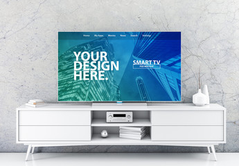 Smart TV on a White Console Mockup