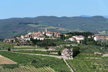 Fototapeta na wymiar Panoramic beautiful view of Radda in Chianti province of Siena, Tuscany, Italy.