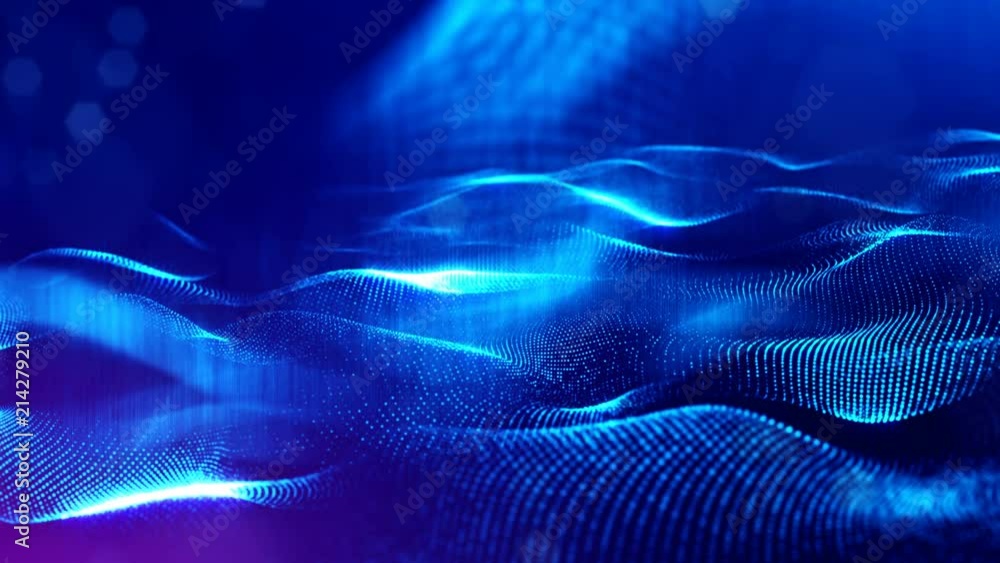 Poster 4k seamless 3d animation as sci-fi background with glow particles and depth of field, bokeh and ligh