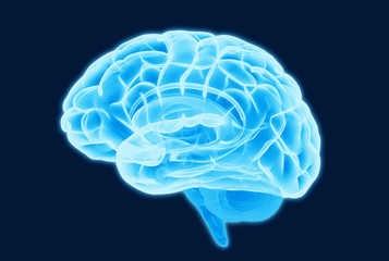 Blue brain scan illustration isolated on dark BG