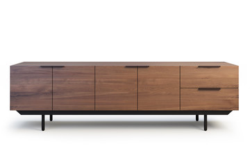 Wooden sideboard with retractable shelves. 3d render