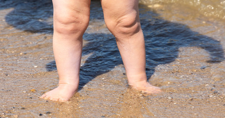 Fototapeta na wymiar baby feet at beach north sea