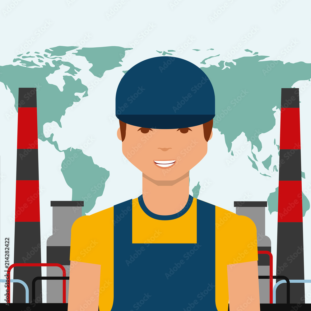 Sticker worker portrait chemical plant world oil industry