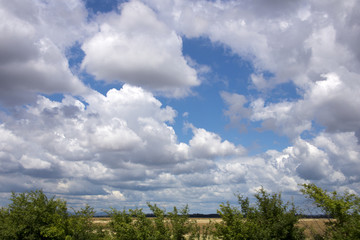 Beautiful blue sky with clouds in the Great Hungarian Plain