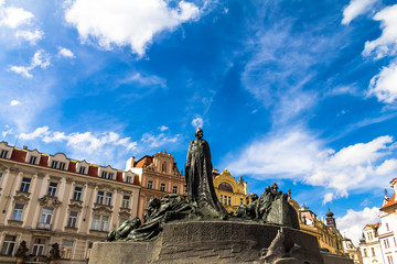 The Jan Hus monument at the old town square in Prague, Czech Republic during day