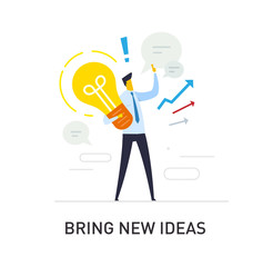businessman holding a light bulb offers new ideas. . Success, growth rates
