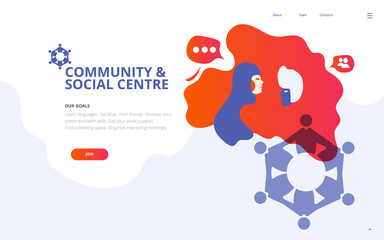 Vector illustration for community or social support center. Great also as Coworking space or workshop concept web page, ticket, flyer or banner template.