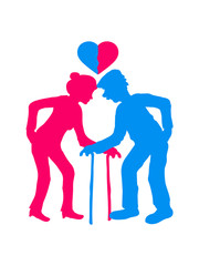 herz mann opa großvater paar liebe verliebt weiblich stock hut gehen rücken opa großmutter alt rente enkel frau geburtstag silhouette schwarz umriss schatten