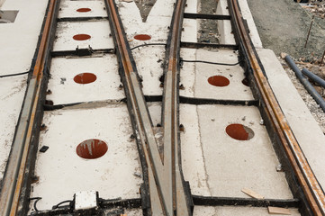 Gleisbau - Neue Schienen für die Strassenbahn mitten in der Stadt
