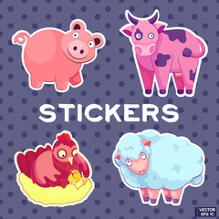 Set of stickers farm animals.