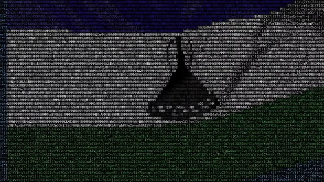 Waving flag of Lesotho made of text symbols on a computer screen. Conceptual loopable animation