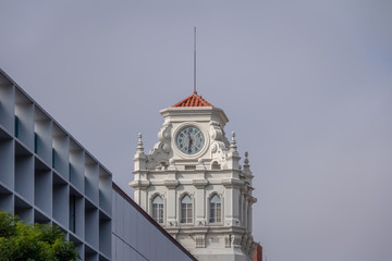 Clock tower of building near Plaza San Martin at Rivadavia and Rosario de Santa Fe street corner - Cordoba, Argentina
