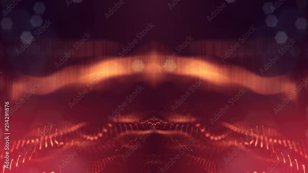 Poster 4k seamless 3d animation as sci-fi background with glow particles and depth of field, bokeh and ligh