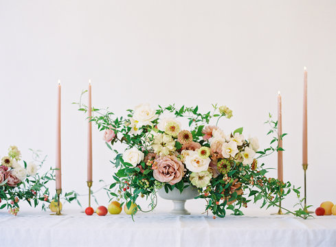 Flower arrangement on wedding table 