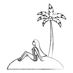 beach landscape with woman sitting isolated icon