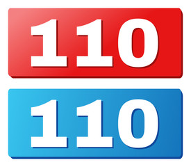 110 text on rounded rectangle buttons. Designed with white caption with shadow and blue and red button colors.