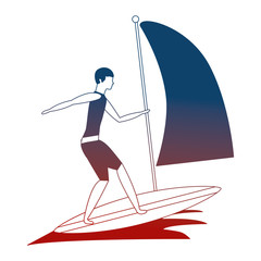 man practicing windsurfing sport in ocean