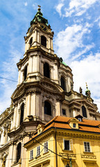 Fototapeta na wymiar Cityscape view on the lesser town with saint Nicholas church in Prague city