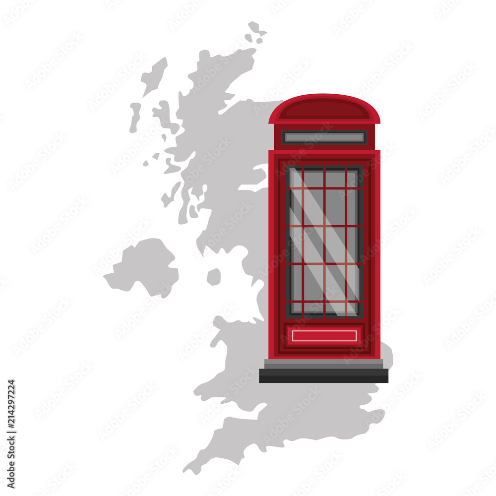 Sticker map great britain with classic telephone booth