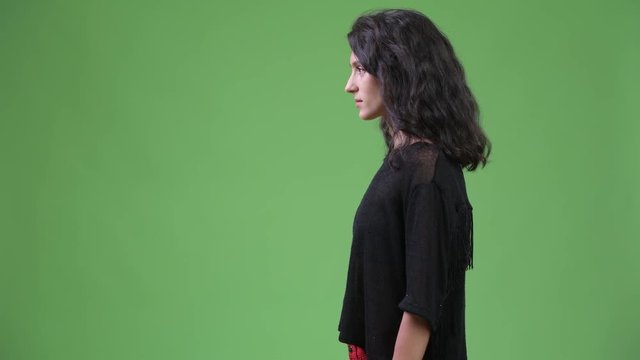 Profile view of young beautiful woman