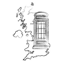 map great britain with classic telephone booth