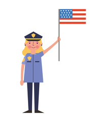 woman police officer holding american flag labor day