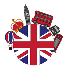 Fototapeta premium flag of great britain with london icons