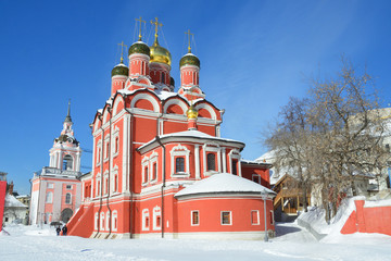 Moscow, Znamensky Cathedral in Znamensky monastery on Varvarka street in winter