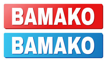 BAMAKO text on rounded rectangle buttons. Designed with white caption with shadow and blue and red button colors.