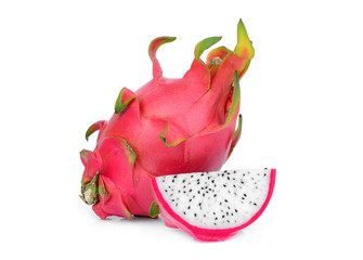pitaya or dragon fruit with slice isolated on white background
