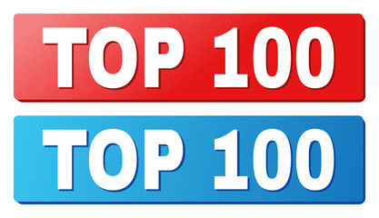 TOP 100 text on rounded rectangle buttons. Designed with white title with shadow and blue and red button colors.