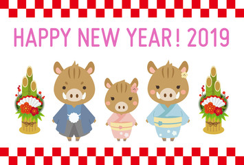 2019年賀状・イノシシ
