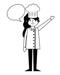 restaurant female chef with speech bubble vector illustration design